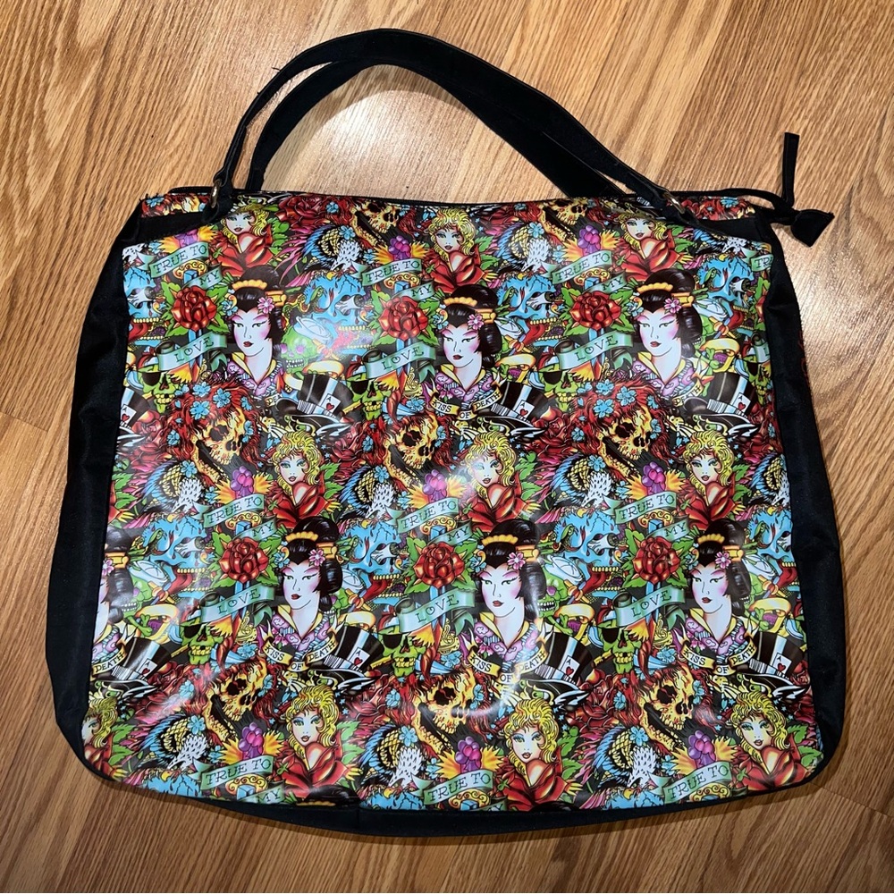 Ed Hardy Christian Audigier Kiss Of Death True To‎ My Love Colorful Tote Bag
